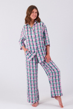 Брюки-палаццо из вискозы с высокой посадкой для лета Belarusachka РСД4284 клетка - фото 3