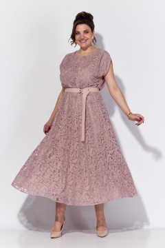 Розовое платье до колена полуприлегающего кроя с эластичной тесьмой Anna Majewska 1544 - фото 3