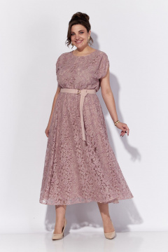 Розовое платье до колена полуприлегающего кроя с эластичной тесьмой Anna Majewska 1544 - фото 2
