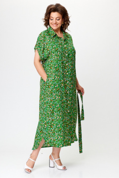 Зеленое платье рубашечного типа из натуральной вискозы Michel chic 993/2 зелень - фото 2