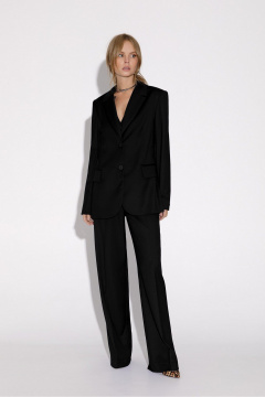Деловой текстильный костюм жакет и брюки палаццо из вискозы PiRS 4524 черный - фото 1