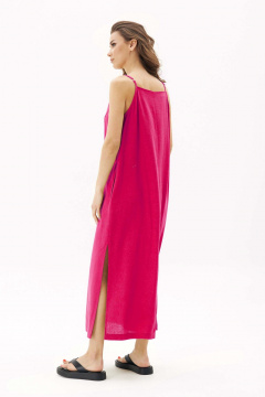 Платье летнее прямого кроя из вискозы и льна Fantazia Mod 4833 фуксия - фото 3