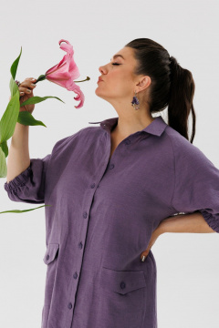 Платье-рубашка летнее из льна с эффектом яркости Anelli 1456 пурпур - фото 2