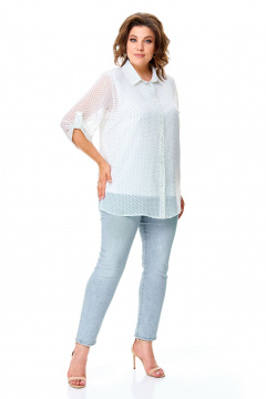 Летний комплект блуза и майка с принтом горох Abbi 5028 белый_горошек - фото 4