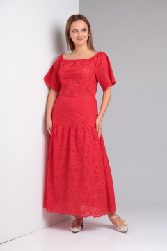 Летнее платье с открытыми плечами и воланом из хлопка TVIN 7806 красный - фото 5