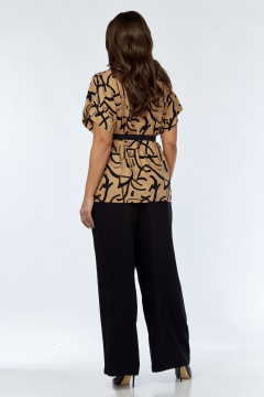 Коричневый женский костюм из вискозы с блузой и брюками Luna 167 горчица-черный - фото 2