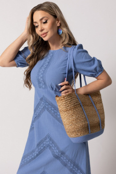 Платье из хлопка с кружевными вставками и круглым вырезом Golden Valley 44034-1 темно-голубой - фото 2