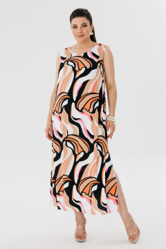 Трапеционный сарафан из вискозы с разрезами и вырезом Anelli 1472.2 пунш_из_папайи - фото 5