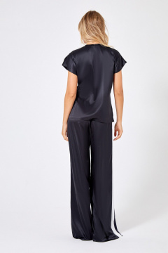 Нарядная черная блуза из шёлка с асимметричным вырезом Rivoli 2361.1 чёрный/молочный - фото 3