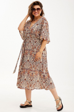 Легкое воздушное платье с разрезами и поясом из шифона BegiModa 1037 облепиха - фото 5