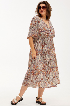 Легкое воздушное платье с разрезами и поясом из шифона BegiModa 1037 облепиха - фото 4