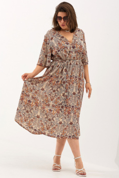 Легкое воздушное платье с разрезами и поясом из шифона BegiModa 1037 облепиха - фото 3