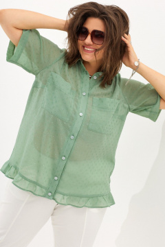 Легкая шифоновая блуза прямого кроя с карманами BegiModa 4098 нефрит - фото 5