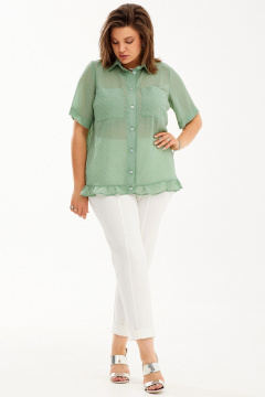 Легкая шифоновая блуза прямого кроя с карманами BegiModa 4098 нефрит - фото 2
