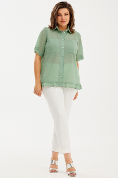 Легкая шифоновая блуза прямого кроя с карманами BegiModa 4098 нефрит - фото 1