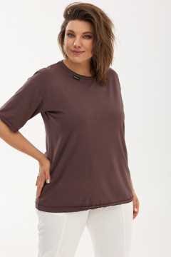 Трикотажная блуза свободного кроя с укороченным рукавом BegiModa 4100 мокко - фото 1