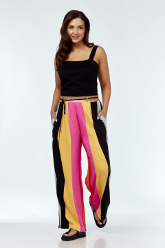 Леновые высокие брюки с резинкой и боковыми карманами Luna 172 полоска - фото 1