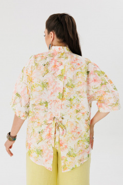 Льняная летняя блуза на каждый день с завязками и рукавом летучая мышь Anelli 1464 цветок_миндаля - фото 5