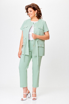 Зеленый летний костюм из хлопка с жакетом и брюками Swallow 759.2 мята - фото 3