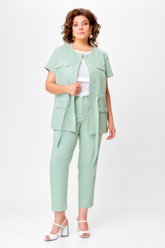 Зеленый летний костюм из хлопка с жакетом и брюками Swallow 759.2 мята - фото 2