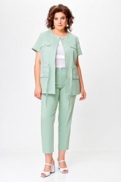 Зеленый летний костюм из хлопка с жакетом и брюками Swallow 759.2 мята - фото 1