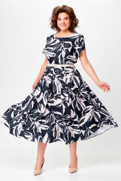 Летнее платье из вискозы в черном стиле на каждый день Swallow 760 черный+бежевые_цветы - фото 3