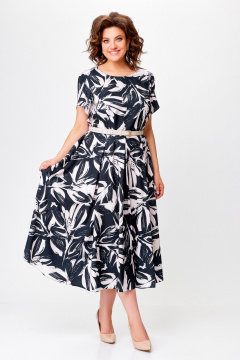 Летнее платье из вискозы в черном стиле на каждый день Swallow 760 черный+бежевые_цветы - фото 2