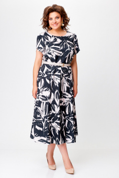 Летнее платье из вискозы в черном стиле на каждый день Swallow 760 черный+бежевые_цветы - фото 1