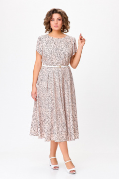 Платье А-силуэта из вискозы: с ремнем и на пуговицах Swallow 756 беж+черные_камушки - фото 4