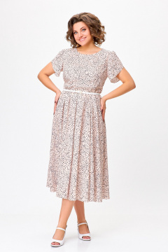 Платье А-силуэта из вискозы: с ремнем и на пуговицах Swallow 756 беж+черные_камушки - фото 3