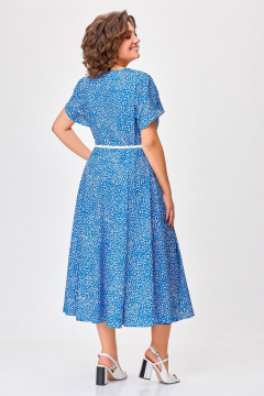 Платье А-силуэта из вискозы: с ремнем, рукава 15 см Swallow 757 голубой+камушки - фото 4