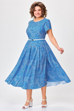 Платье А-силуэта из вискозы: с ремнем, рукава 15 см Swallow 757 голубой+камушки - фото 3