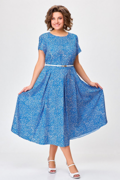 Платье А-силуэта из вискозы: с ремнем, рукава 15 см Swallow 757 голубой+камушки - фото 2
