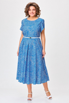 Платье А-силуэта из вискозы: с ремнем, рукава 15 см Swallow 757 голубой+камушки - фото 1