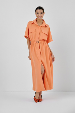 Оранжевое платье-сафари с накладными и боковыми карманами HELEN BIRCH Pl036 - фото 5
