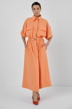 Оранжевое платье-сафари с накладными и боковыми карманами HELEN BIRCH Pl036 - фото 3