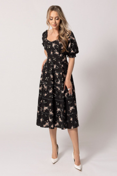 Черное платье без воротника с воланами и втачным рукавом Golden Valley 44013 черный - фото 1