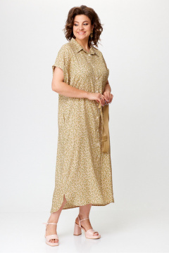 Платье рубашечного типа из вискозы с разрезом и поясом Michel chic 993/2 песок - фото 3