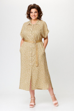 Платье рубашечного типа из вискозы с разрезом и поясом Michel chic 993/2 песок - фото 1