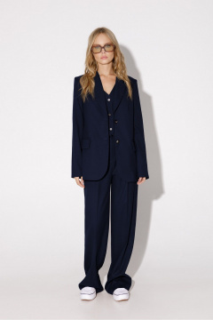 Деловой костюм-тройка из жакета, жилета и прямых брюк со стрелками PiRS 5078 темно-синий - фото 1