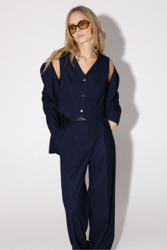 Деловой костюм-тройка из жакета, жилета и прямых брюк со стрелками PiRS 5078 темно-синий - фото 2