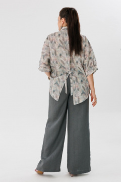 Льняной костюм блуза с рукавом летучая мышь и брюки с карманами Anelli 1465 перья+ базальтово-серый - фото 4