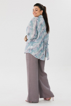 Льняной костюм с блузой и брюками из натурального льна Anelli 1465 прозрачная-вода+желудь - фото 3