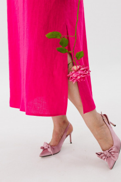 Льняной сарафан трапеция с V-вырезом и разрезами Anelli 1472 малиновый_щербет - фото 5
