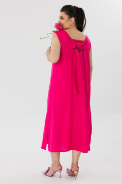 Льняной сарафан трапеция с V-вырезом и разрезами Anelli 1472 малиновый_щербет - фото 4