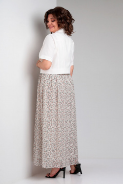 Бежевое и белое платье и жакет из льна с тонкой отделкой Liona Style 908 молочный - фото 4