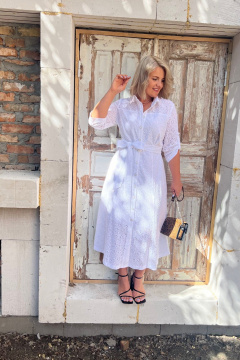 Платье из хлопка с кокетками и карманами AMUARt 1010-1 белый - фото 3