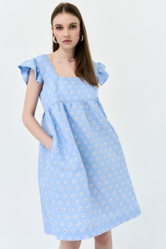 Летний сарафан А-силуэта с карманами и воланами LeNata 16410 цветы - фото 3