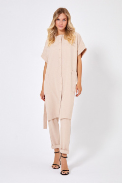 Летняя бежевый платье-туника с карманами и съемным поясом Rivoli 7164 - фото 1