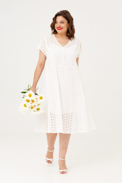 Легкое летнее белое платье-рубашка с спущенными плечами и поясом Almirastyle 371 - фото 2